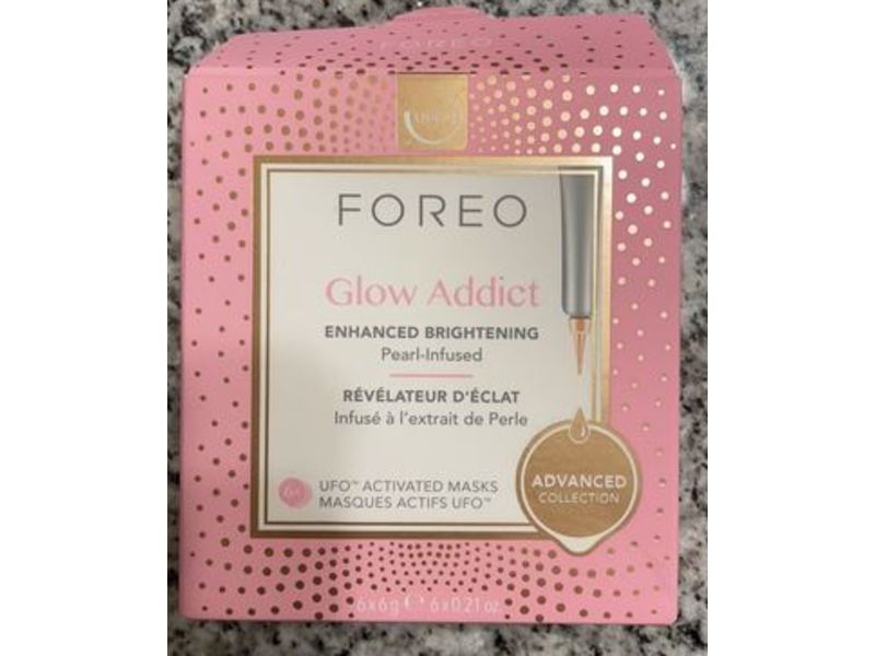 Foreo Glow Addict Enhanced Brightening Activated Mask, Pearl Infused, Advanced Collection, 0.21 oz/6 g, Pack Of 6