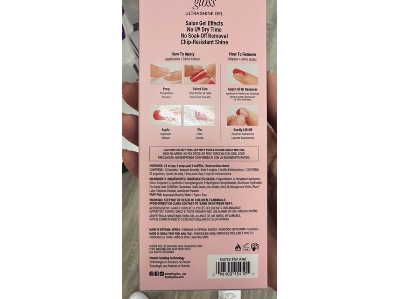 Dashing Diva Gloss Ultra Shine Gel Nail Strips Kit, Flor Azul, 32 Strips