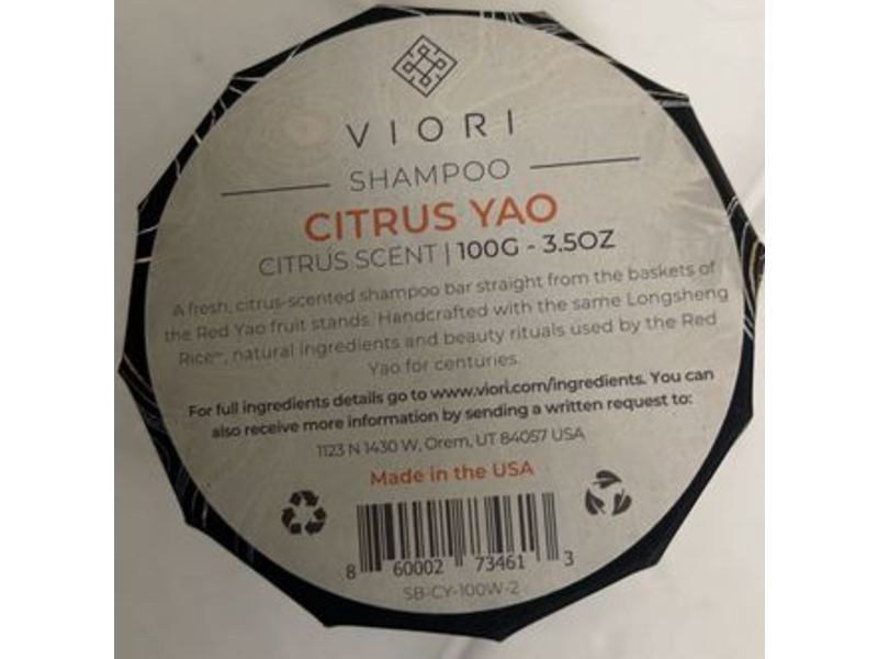 Viori Shampoo Bar, Citrus Yao Scent, 3.5 oz/100 g