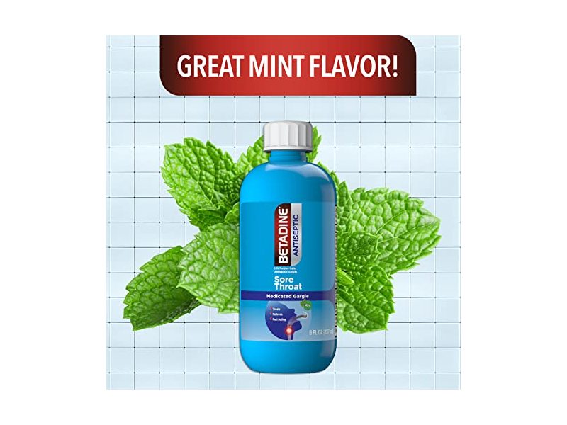 Betadine Antiseptic Sore Throat Gargle, Mint , 8 fl oz/237 mL