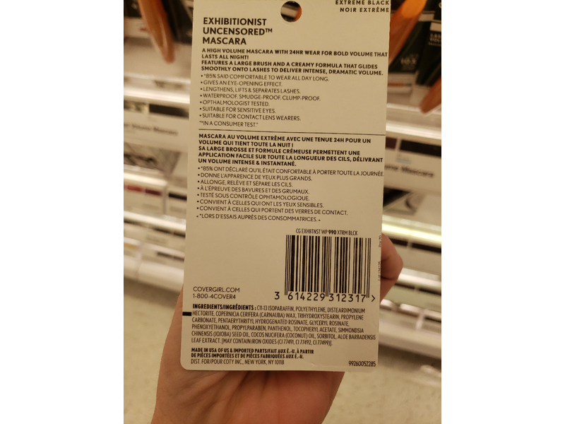 CoverGirl Exhibitionist Uncensored Waterproof Mascara, 990 Extreme Black, 0.3 fl oz/9 mL