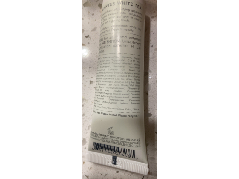 Thymes Hand Cream, Eucalyptus White Tea, 1 fl oz/30 mL