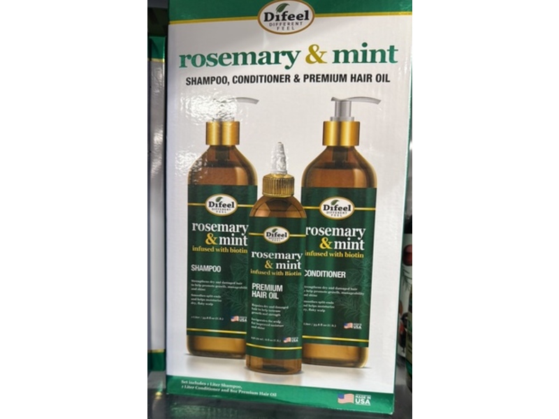 Difeel Shampoo Conditioner & Hair Oil Set, Rosemary & Mint