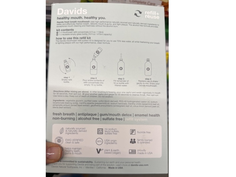 Davids Fresh Breath Mouthwash Refill Kit, Natural Fresh Mint