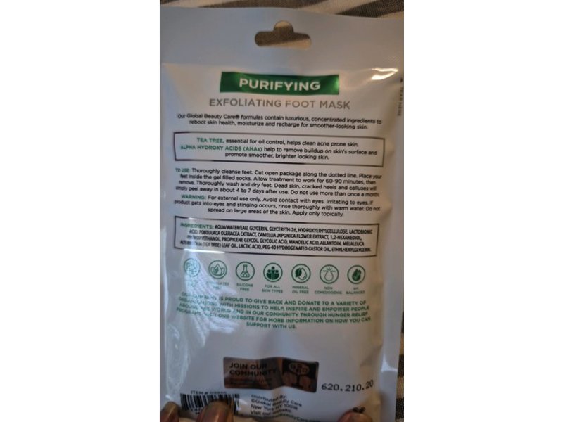 Global Beauty Care Exfoliating Foot Mask, Purifying, 1 Pair