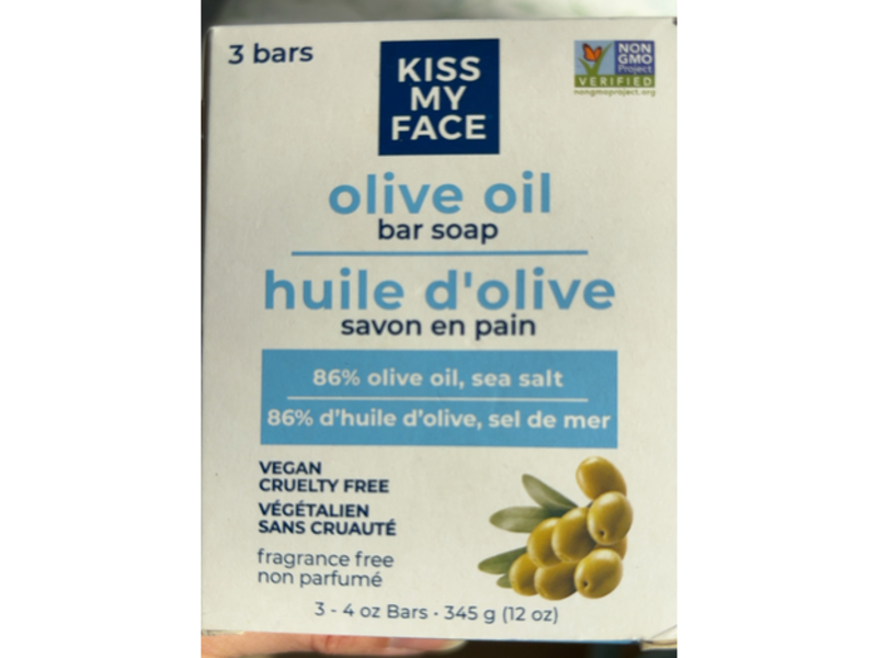 Kiss My Face Olive Oil Bar Soap, 4 oz/345 g, 3 Count