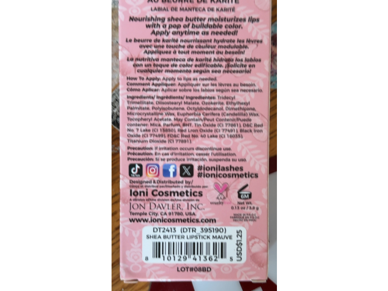 Ioni Shea Butter Lipstick, Deep Mauve, 0.13 oz/3.8 g