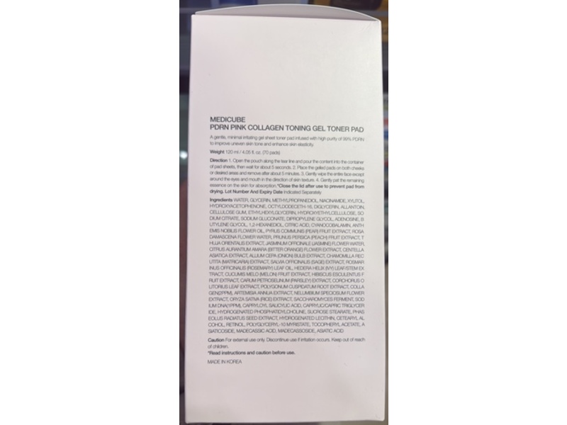 Medicube Pink Collagen Toning gel Toner Pad, PDRN 99%, 4.05 fl oz/120 mL, Counts 70