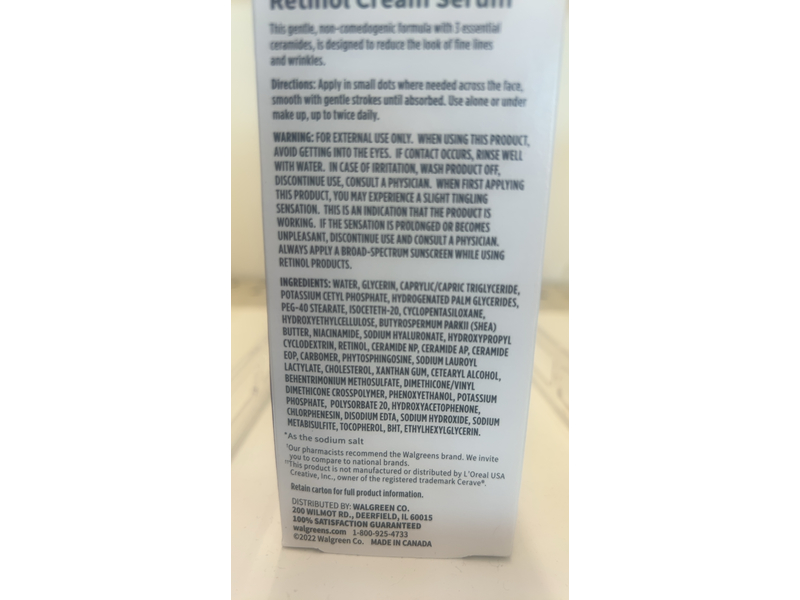 Walgreens Renewing Retinol Cream Serum, 1 fl oz/30 mL