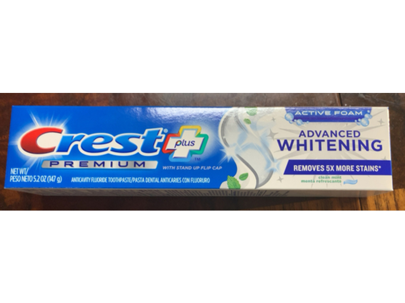 Crest Premium Plus Active Foam Advanced Whitening Anticavity Fluoride Toothpaste, Clean Mint, 5.2 oz/147 g, Pack Of 2