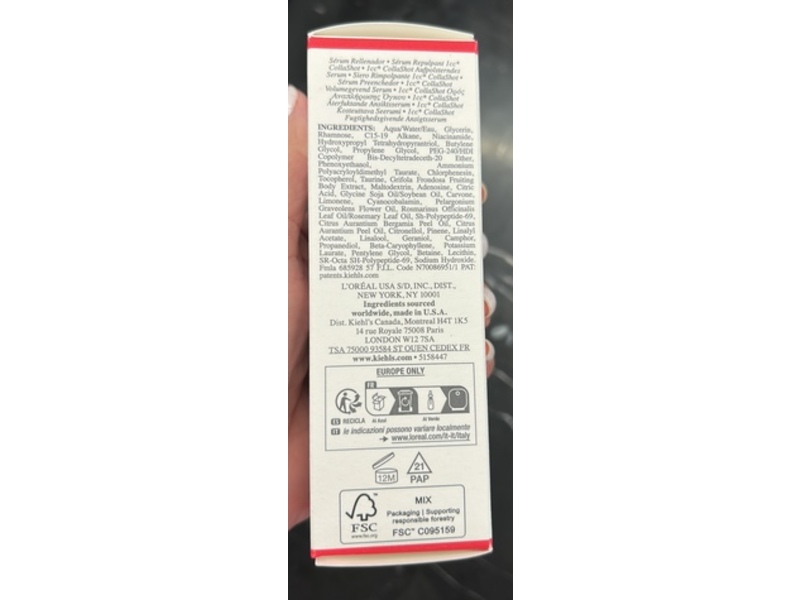 Kiehl's Since 1851 1cc CollaShot Plump Serum, Recombinant Collagen Polypeptides & Pink Vitamin B12, 1.7 fl oz/50 mL