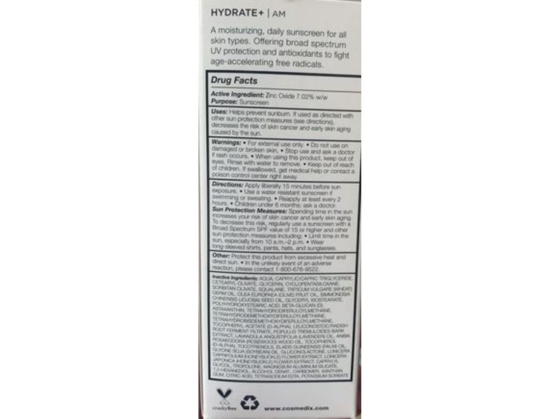 Cosmedix Hydrate Plus Moisturizing Sunscreen, 2 oz/60 g