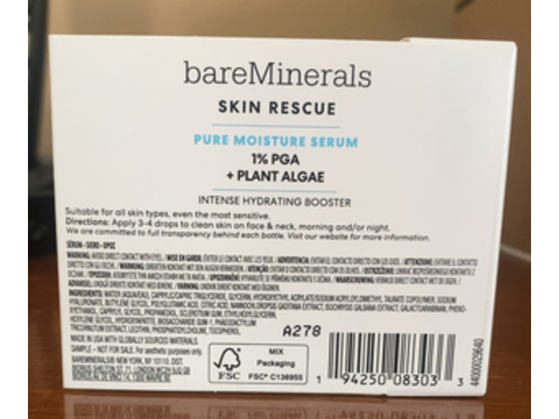 bareMinerals Skin Rescue Pure Moisture Serum, 1% Pga + Plant Algae, 0.16 fl oz/5 mL