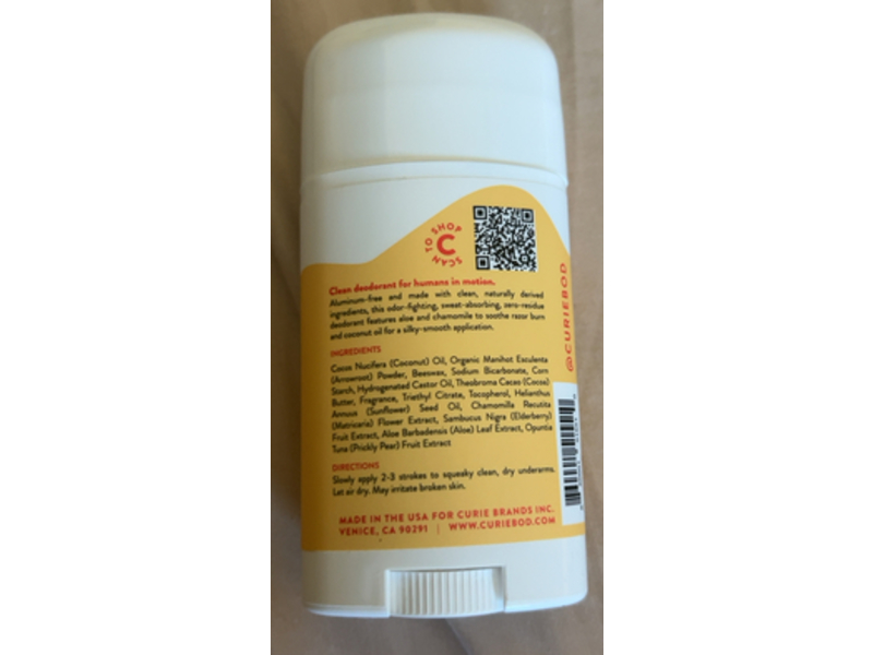 Curie Clean Deodorant Stick, Orange Neroli, 2 oz/56.7 g