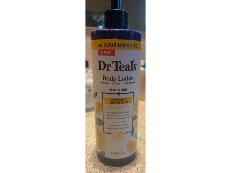 Dr. Teal's Moisture + Prebiotic Lemon Balm & Essential Oil Body Lotion, Cocoa Butter + Shea Butter & Vitamin E, 18 fl oz/532 mL, Pack Of 3