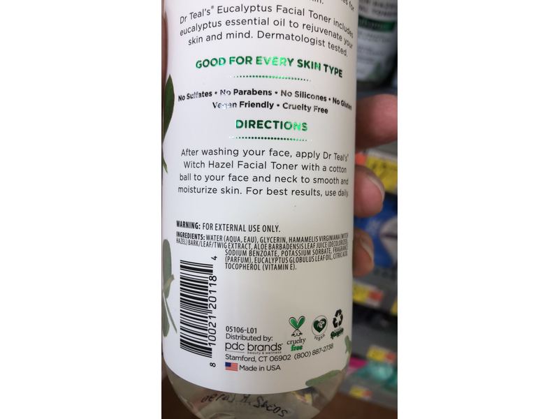 Dr Teal’s Witch Hazel Facial Toner, Eucalyptus, 16 fl oz/473 mL