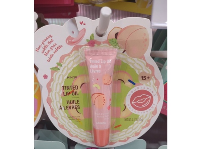 Miniso Tinted Lip Oil, Peach Pie Scent, 0.17 oz/5 g