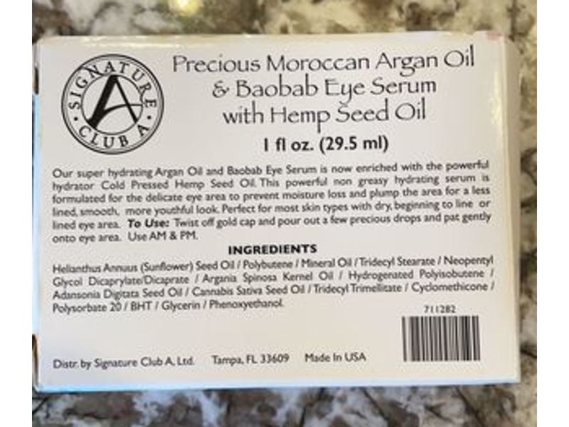 Signature Club A Precious Moroccan Argan Oil & Baobab Eye Serum With Hemp Seed OIl, 1 fl oz/29.5 mL