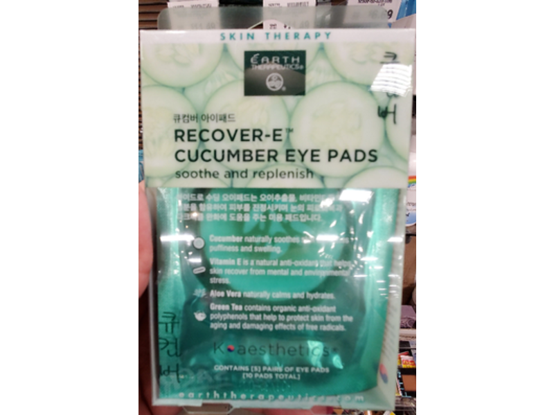 Earth Therapeutics Skin Therapy Recover-E Cucumber Eye Pads, Soothe And Replenish, 10 Count