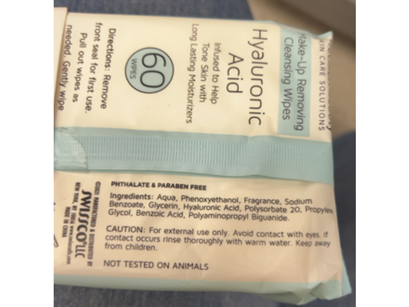 Precision Beauty Make Up Removing Cleansing Wipes, Hyaluronic Acid, 60 Count