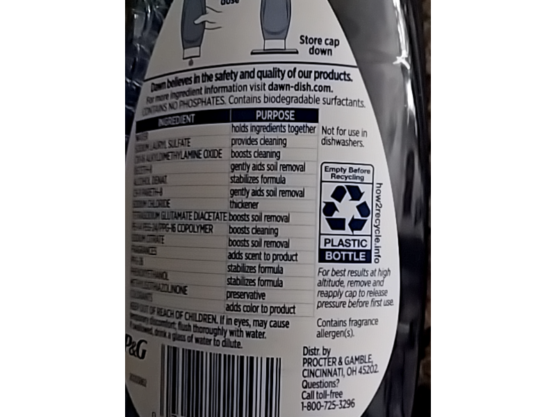 Dawn Platinum Dishwashing Liquid, Wild Jasmine Scent, 18 fl oz/532 mL