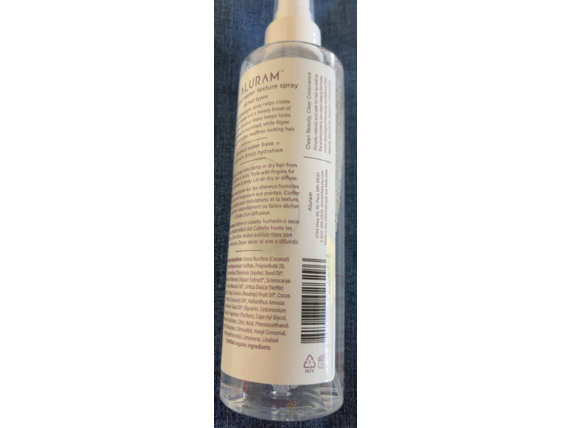 Aluram Clean Beauty Collection Texture Spray, Coconut Water, 8 fl oz/237 mL
