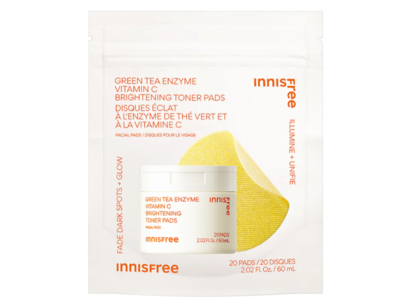 Innisfree Brightening Toner Pads, Green Tea Enzyme Vitamin C, 2.02 fl oz/60 mL, 20 Count