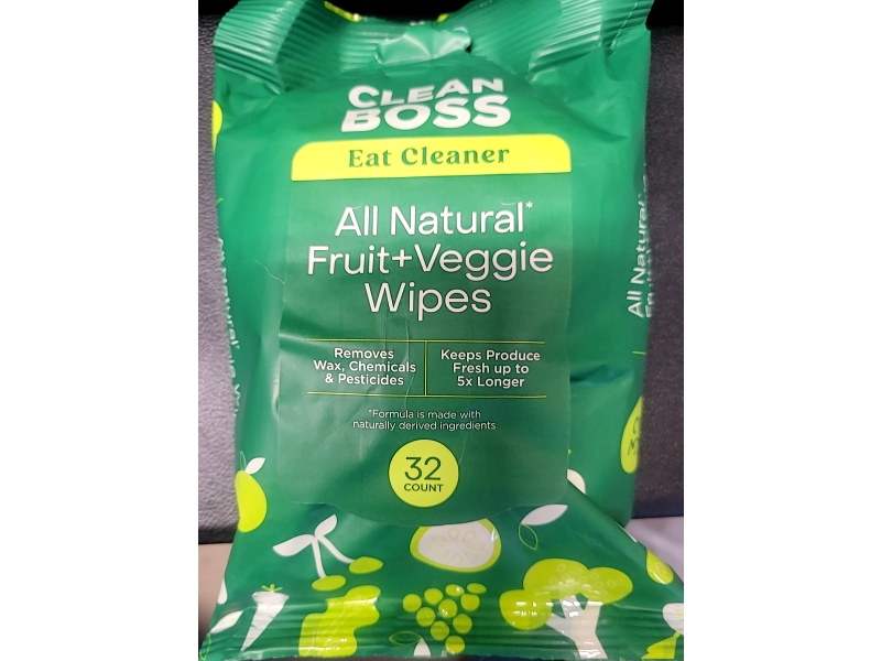 Clean Boss Eat Cleaner All Natural Fruit & Veggie Wipes, 32 Count, 2 Pack