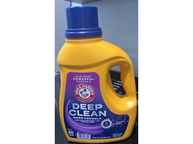 Arm & Hammer Deep Clean Odor Formula Liquid Laundry Detergent, Radiant Burst, 50 Loads, 75 fl oz/2.21 L
