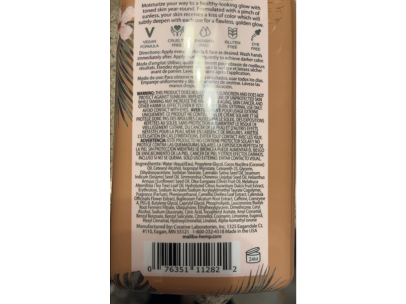 Malibu Hemp Golden Glow Gradual Tan Moisturizer, 18 fl oz/530 mL