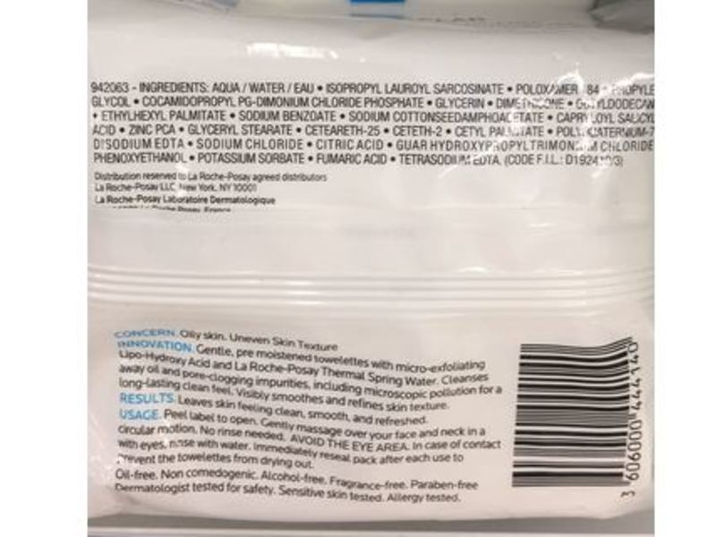 La Roche-Posay Effaclar Clarifying Oil-Free Cleansing Towelettes Facial Wipes, 25 Count