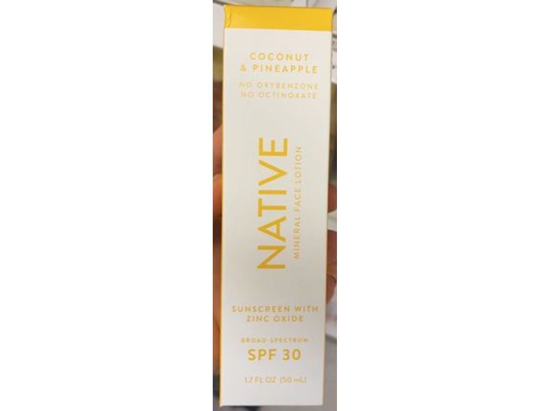 Native Mineral Face Lotion, Coconut & Pineapple, SPF 30, 1.7 fl oz/50 mL