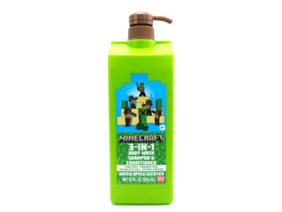 Minecraft 3-In-1 Body Wash Shampoo & Conditioner, Green Apple Scented, 33 fl oz/976 mL