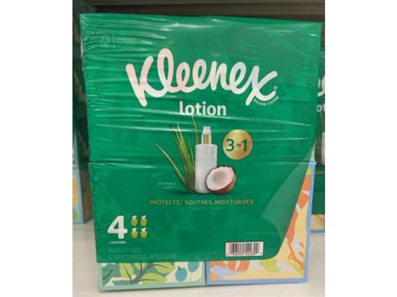 Kleenex Lotion Tissues, Coconut Oil + Aloe, 60 Count, Pack Of 4