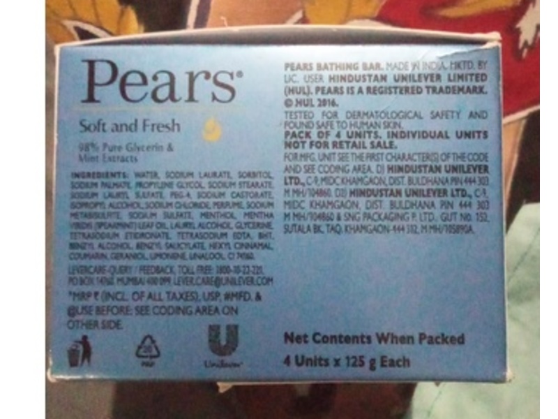 Pears Soft and Fresh Bathing Bar, 125 g, Pack Of 4