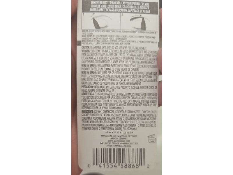 Maybelline Tattoo Studio Brow Pencil, 262 Black Brown, 0.026 oz/0.73 g