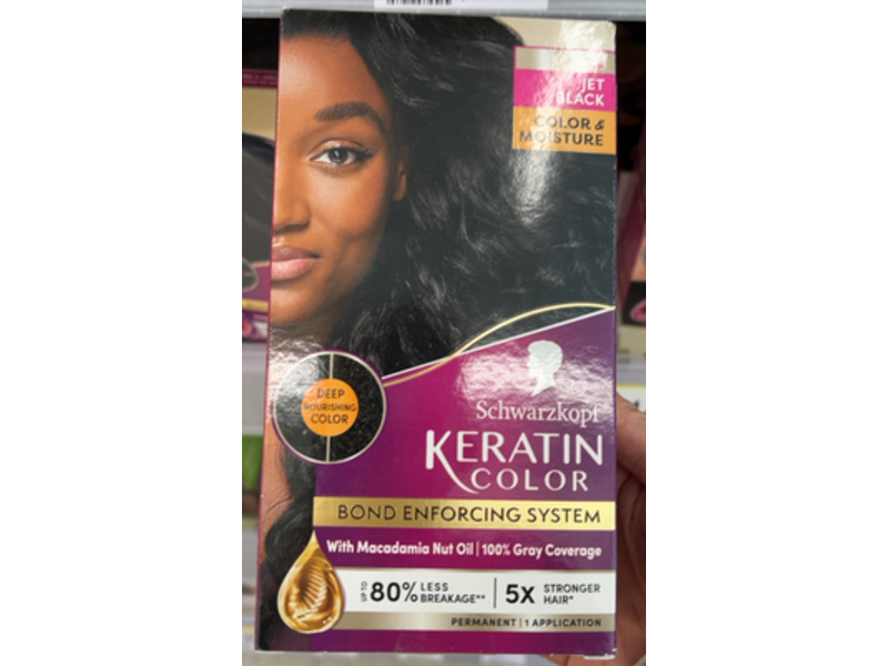 Schwarzkopf Keratin Color Permanent Hair Cream, 1.2 Jet Black, 1 Application