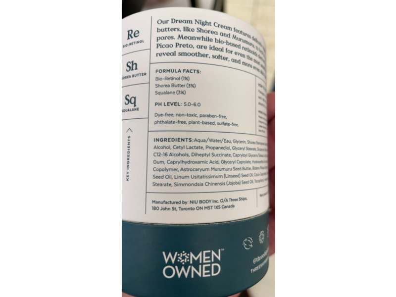 Three Ships Dream Night Cream, Bio - Retinol + Shorea Butter, 1.76 oz/50 g