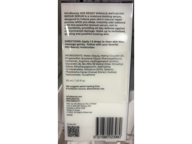 Mco Beauty Age Resist Miracle Anti-Aging Repair Serum, 1.01 fl oz/30 mL