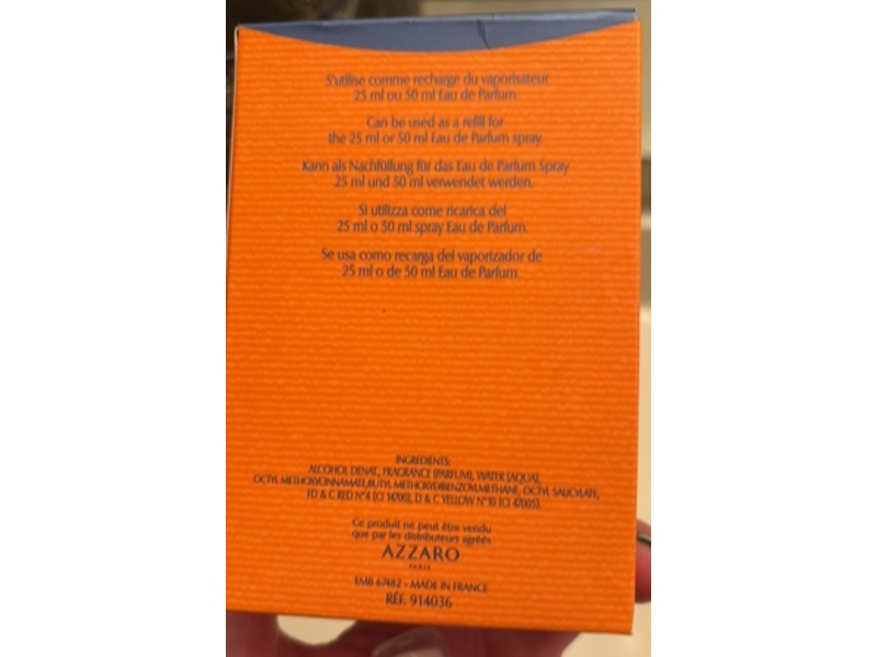 Azzaro Eau De Parfum Refill Bottle, Azzura, 1.7 fl oz/50 mL