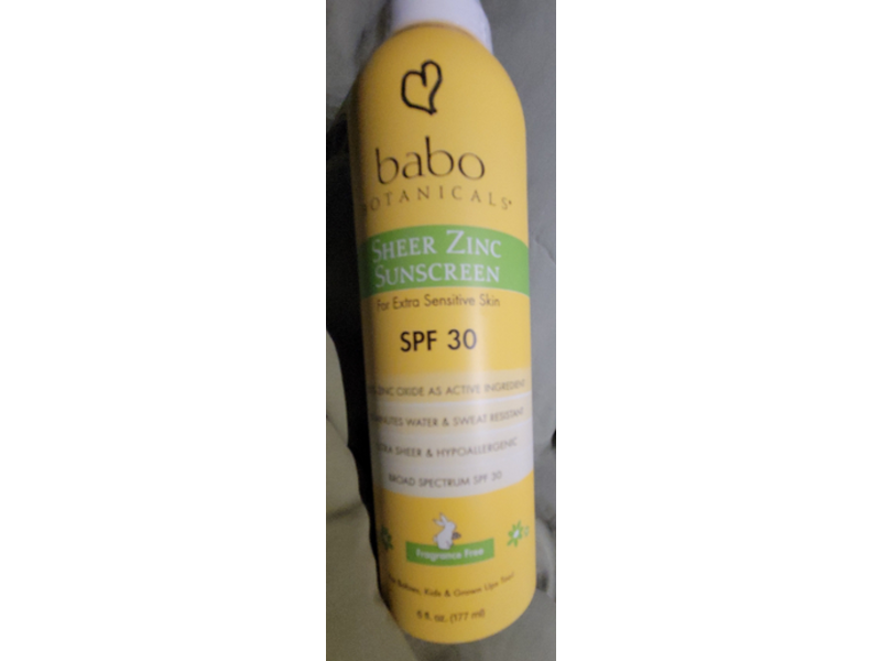 Babo Botanicals Sheer Zinc Sunscreen, SPF 30, Fragrance Free, 6 fl oz/177 ml, Pack Of 2