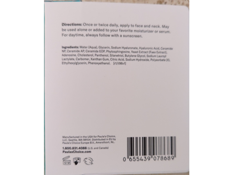 Paula's Choice Hyaluronic Acid Booster, Ceramides, 0.17 fl oz/5 mL