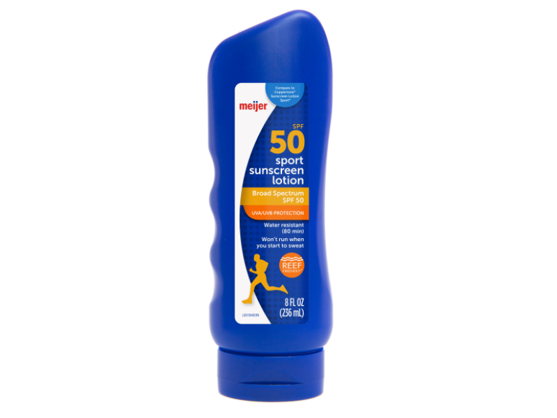 Meijer Sport Sunscreen Lotion, SPF 50, 8 fl oz/236 mL.