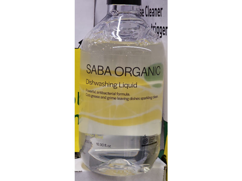Saba Organic Dishwashing Liquid, Lemon Blast, 16.90 fl oz/500 mL