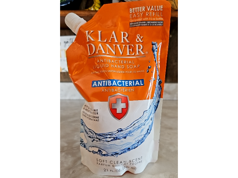 Klar & Danver Antibacterial Liquid Hand Soap, Soft Clean Scent, 21 fl oz/621 mL