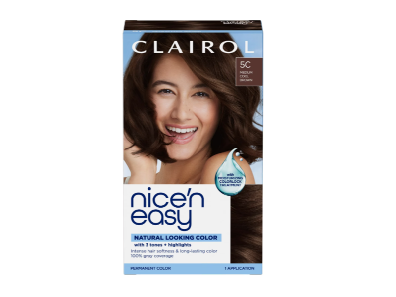 Clairol Nice'n Easy 3 Tones+Highlights Permanent Hair Color, 5C Medium Cool Brown, 1 Application
