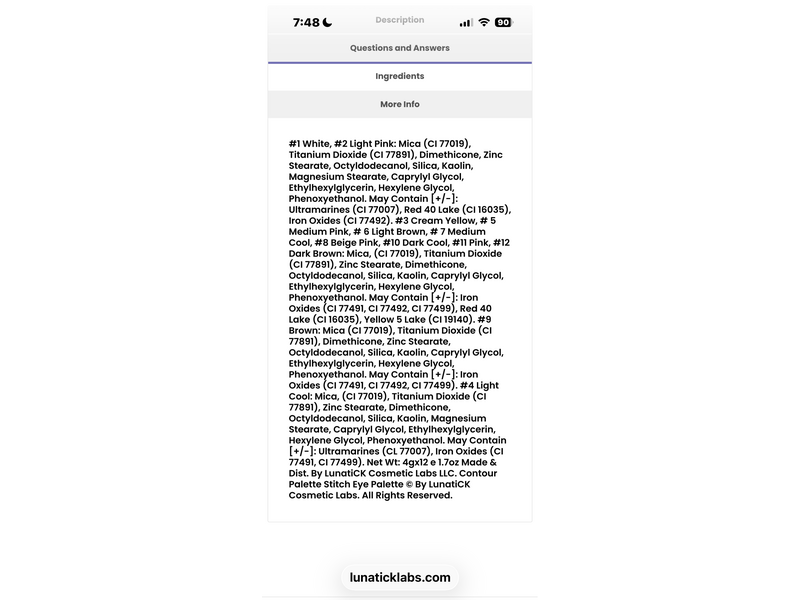 Lunatick Cosmetics Contour Palette, 1.7 oz/4 g