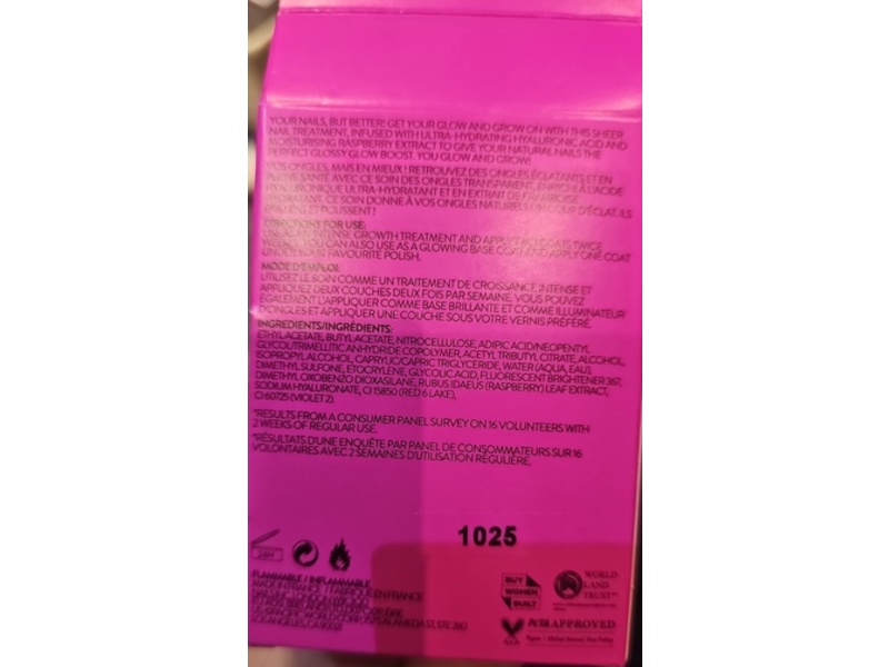 Nails Inc Glow & Grow Nail Growth Treatment, Hyaluronic Acid, 0.47 fl oz/14 mL