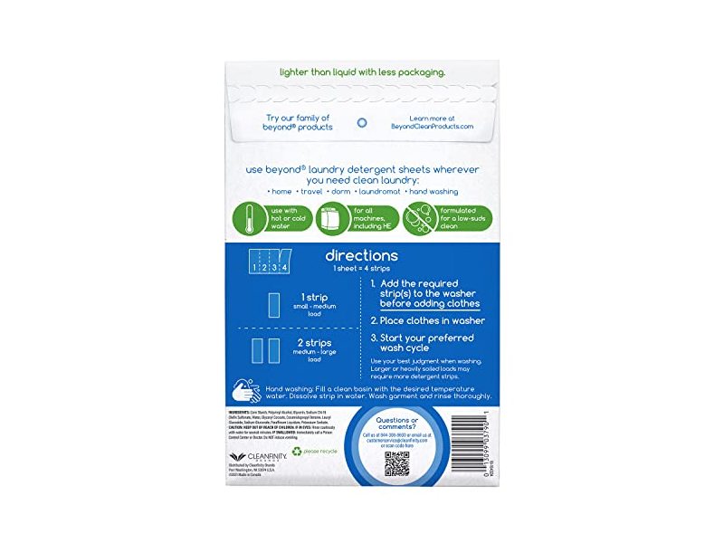 Beyond Laundry Detergent Sheets, Free & Clear, 32 Loads