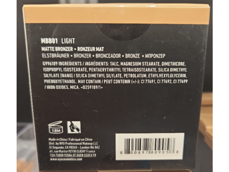 Nyx Professional Makeup Matte Bronzer, Light, 0.33 oz/9.5 g